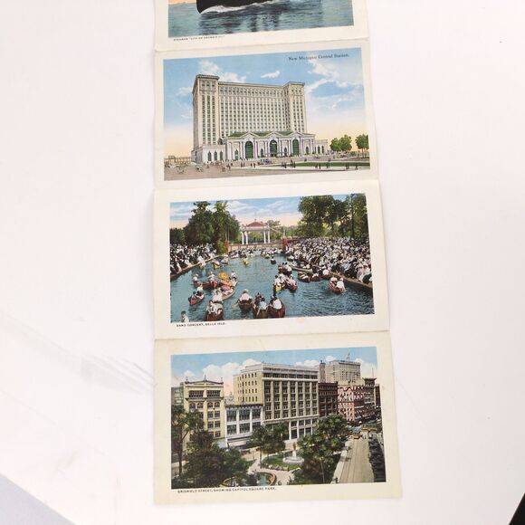Detroit Michigan 1910s Fold-Out Postcards Posted 1917 Cityscape Buildings People - Picture 4 of 10